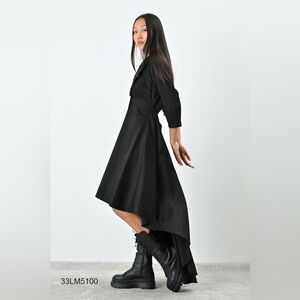 Black Asymmetric Midi Dress - Women's Stylish High-Low Hem